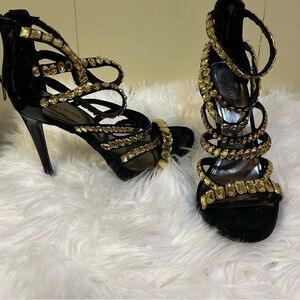 Zigi Soho Black and Gold Embellished Heels